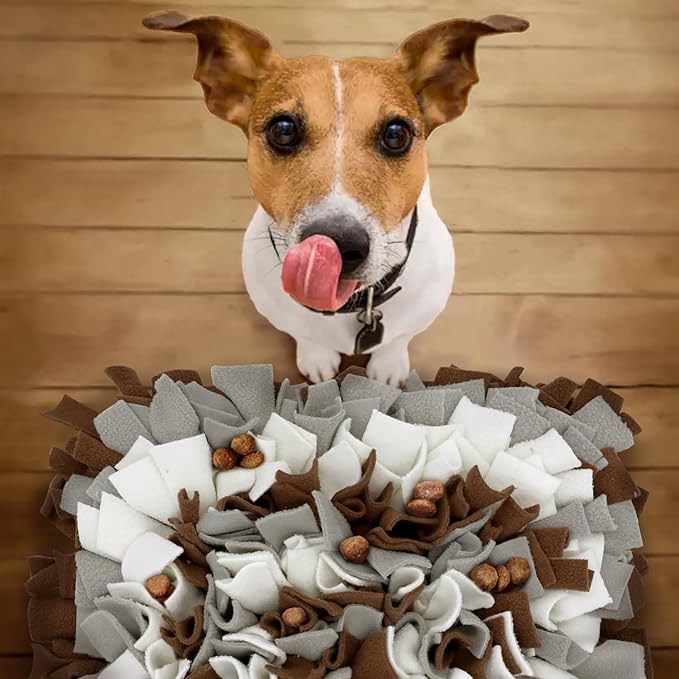 LIVEKEY Pet Snuffle Mat for Dogs, Dog Feeding Mat, Nosework Training Mats for Foraging Instinct Interactive Puzzle Toys (Brown&Gray&White)