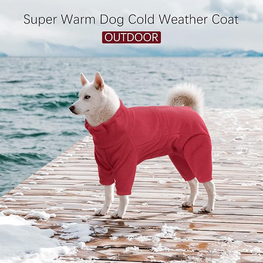 ROZKITCH Dog Pajamas Medium Size Dog, Pet Windproof Warm Cold Weather Jacket Vest Cozy Jumpsuit Apparel Outfit Clothes for Small Medium Large Dog Walking Hiking Sleep Red M
