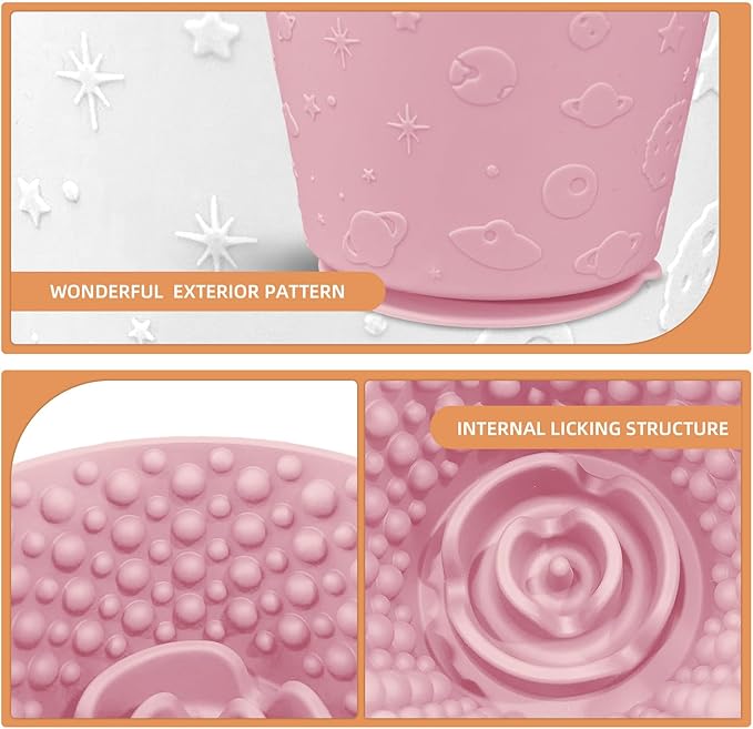 Dog Lick Bowl with Brush and Scraper, Anxiety Relief Silicone Slow Feeder Treat Dispenser, Anti-chocking Pet Dish, Non-Slip Interactive Entertainment Dog Puzzle Toy for Medium & Large-Pink