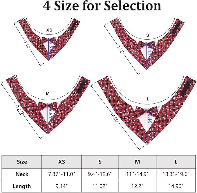 HDGDT Adjustable Red Plaid Christmas Dog Tuxedo Bandana with Bow Tie - Holiday Pet Outfit Costume for Dogs XS to XL