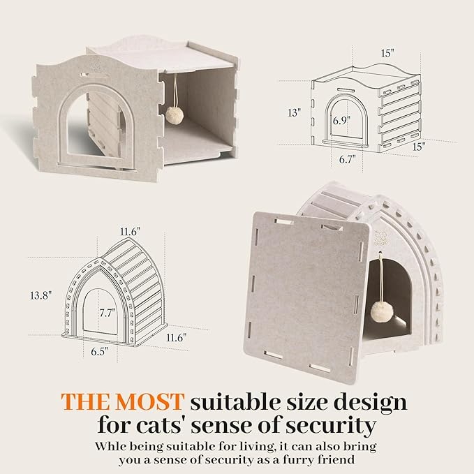 Apasiri Indoor Cat House for 2 Cats: 2-in-1 Double-Deck Cat House, Sturdy and Scratch-Resistant, Original Castle Design, A Perfect Indoor Cat Cave for Multiple Small Pets and Kittens