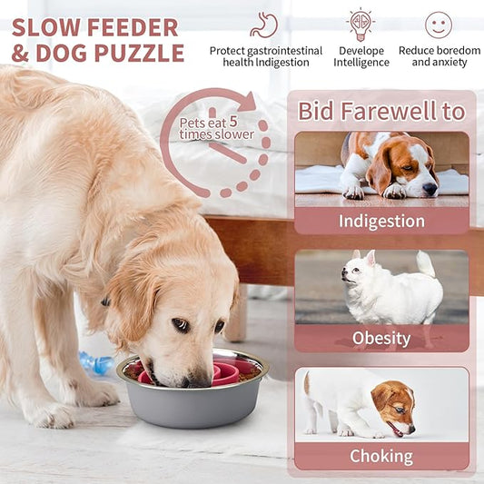 Slow Feeder Dog Bowls Insert, Animire Soft Silicone Slow Eating Dog Food Bowl for Small, Medium and Large Dogs, Compatible with Regular and Elevated Bowls