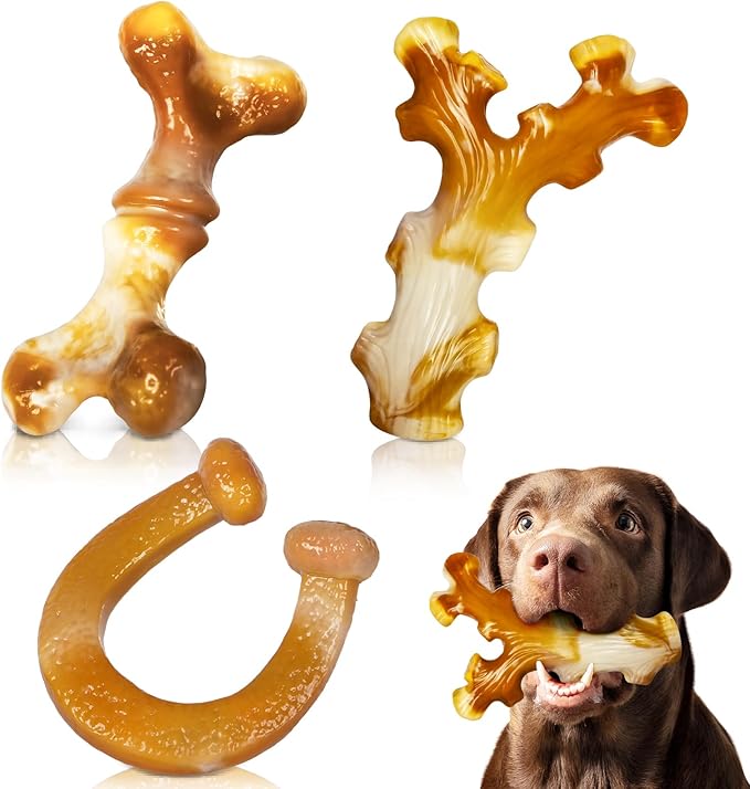 Heavy Duty Chew Toys 3 Pack for Aggressive Chewers - Dog Toys for Large Dogs, Teeth Cleaning & Boredom Relief, Long-Lasting Mental Stimulation Puppy Chews