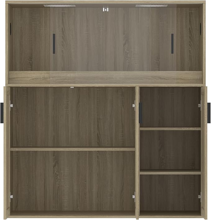 DAWNSPACES Terrarium Stand, Bearded Dragon Cage, Reptile Tank Stand Enclosure, Terrarium Table with Tempered Glass, Ventilation Holes and 2 Cabinets for Living Room, Light Oak Color