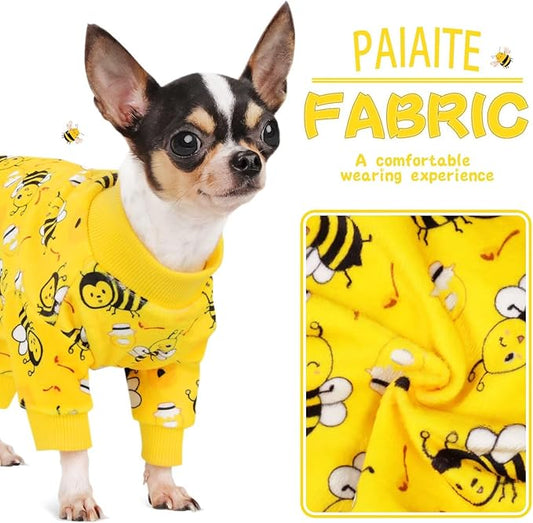 Paiaite Dog Pajamas Onesie: Comfortable Four-Legged Apparel for Small, Medium, & Large Dogs, Polyester Material for Comfort, Wrinkle Resistance, Moisture Wicking, Stretchiness Cute Bee XS