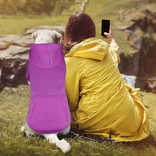 Dog Hoodie Dog Sweaters for Large Dogs Pet Sweater Solid Soft Brushed Fleece Pet Clothes Hoodie Sweatshirt with Pocket(Purple-L)