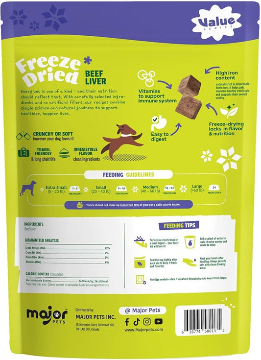 MAJOR PETS Freeze Dried Raw Beef Liver Dog Treats,Single Ingredient,All Natural,No Additives-Healthy Training Treats or Meal Topper for All Dogs-10 Ounce (Pack of 1)