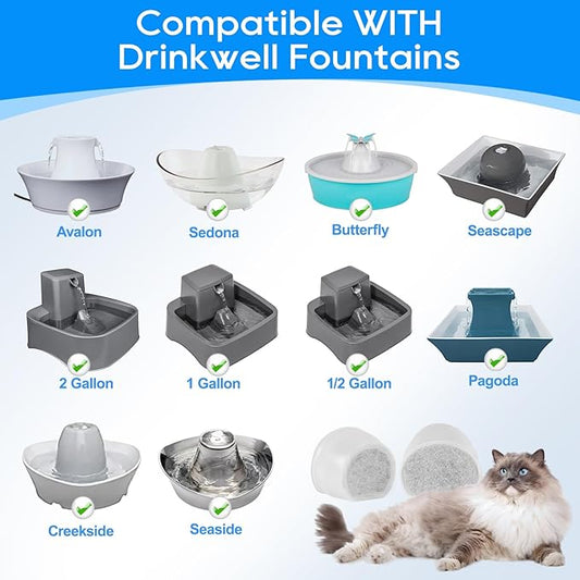 Replacement Carbon Filters for Drinkwell, Cat Water Fountain Filter, Dog Pet Fountain Filters Compatible with Petsafe Water Fountains Seaside Creekside Pagoda Seascape Butterfly Avalon 6PCS