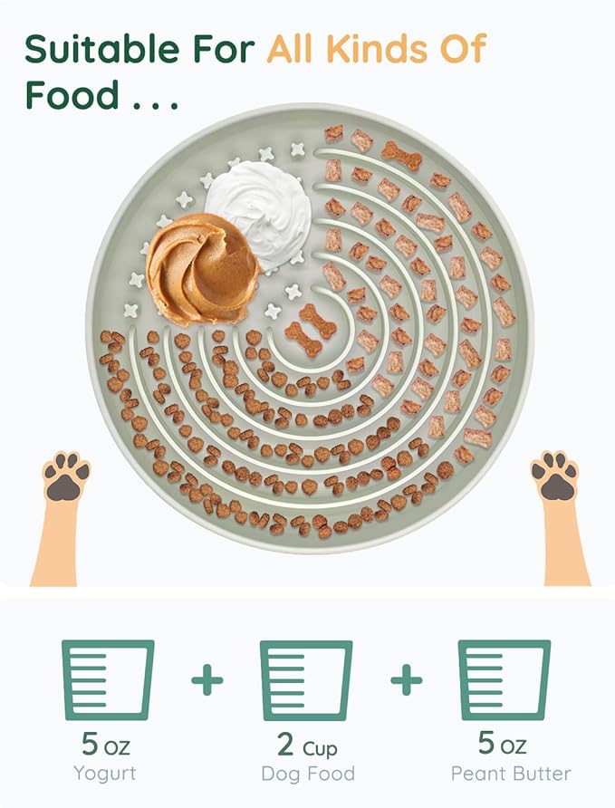 Slow Feeder Dog Bowls, Slowdown Bowl - Puzzle Silicone Dog Feeding Bowls with Suction Cups, Innovative Lick Mat, Healthy Eating, Dishwasher Microwave Safe, Mealtime Challenge, 7.5" x 1.3" Green