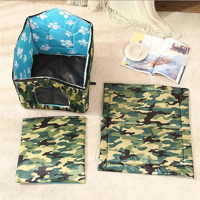 Cat Houses for Outdoor Cats, Feral Cats Dogs House, Weatherproof Warm and Insulated Cat House with Transparent Curtain Pet House, Stray Cats Shelter (Camouflage Green, Medium-Houses)