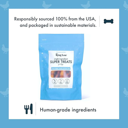 King Lou Pets - Whole Chicken Feet for Dog - Dehydrated Chicken Feet for Dog Treats - USA-Made Dental Treats for Dogs - Collagen, Glucosamine, Chondroitin for Hip and Joints - 10 Count