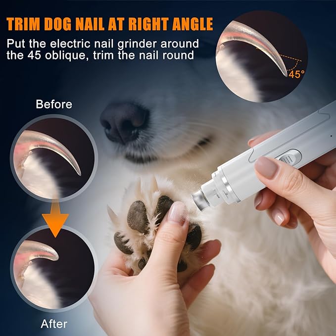 Dog Nail Grinder Quiet - Professional 2-Speed Electric Pet Nail Trimmer with Guard, Rechargeable & Painless Claw Grinder for Small Medium Large Dogs & Cats, Low Noise & Vibration