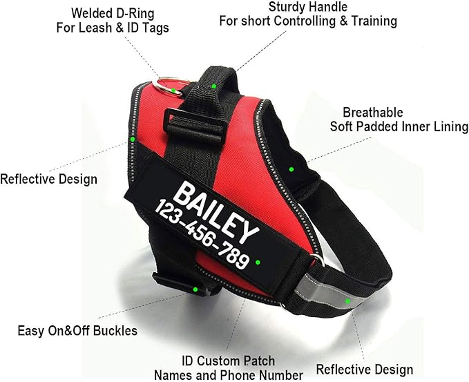 PawPawify Custom No Pull Dog Harness with Name and Phone Number, Heavy Duty Personalized Pet Vest to Prevent Tugging, Pulling, or Choking, Training and Walking (Red, L (40-60 LBS))