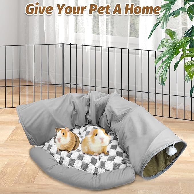 PINVNBY Large Bunny Tunnel Bed Removable and Cozy Guinea Pig Hideout Tunnel Washable Small Animal Tunnels Tube Toys Guinea Pig Accessories for Rabbit Chinchilla Hedgehog Ferret (Gray)