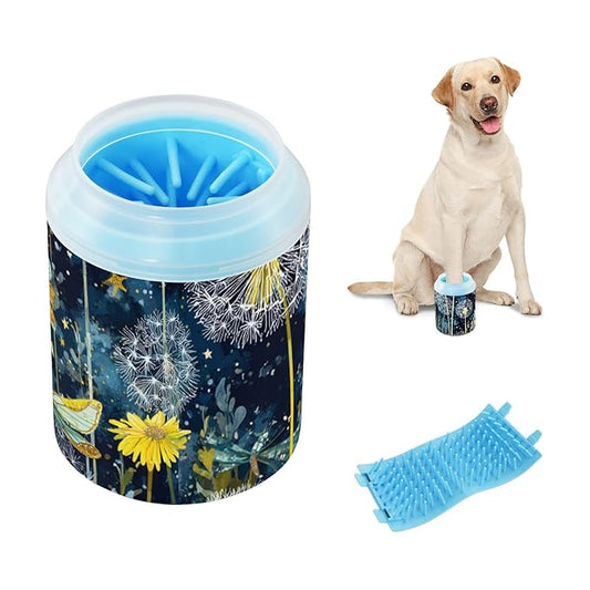 Dog Paw Cleaner Cups for Dogs Pets Foot Washer Paw Scrubber for Medium Small Dogs Cats Cleaning Cup Night Sky Dandelions Blue
