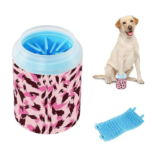 Dog Paw Cleaner Cups for Dogs Pets Foot Washer Paw Scrubber for Medium Small Cats Dogs Cleaning Cup Animal Print Pattern Pink
