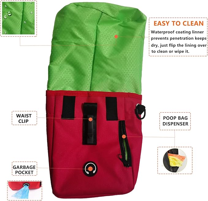 Gliitatu Dog Treat Pouch Built-in Poop Bag Dispenser and Training Clicker and Collapsible Dog Bowl and Poop Bag 4Pack Dog Training Kit Treat Pouches for Pet Training with Clip, Adjustable Strap