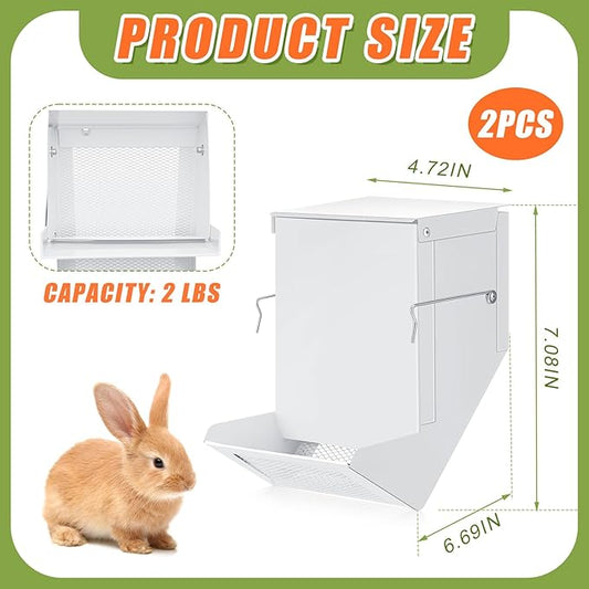 Maxcheck 2 Pcs Rabbit Feeder for Cages Small Animal Food Dispenser with Lid Metal Chicken Grit Oyster Shell Feeders Outside(4.7 Inches,Mesh Bottom,White)