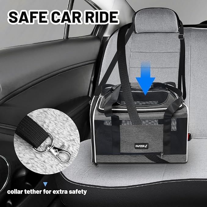 PAPZER Cat Carrier Top-Expandable 18x11x11, United Delta American Airline Approved Dog Carrier, Soft-Sided Pet Carry Bag Under-Seat in Cabin, Puppy Airplane Travel Crate TSA Plane Kitten Cage Grey