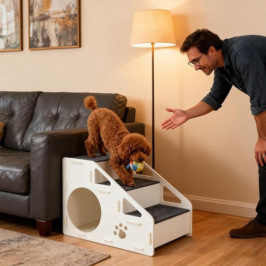 Pet Stairs - 42x32x32cm Non-Slip Cat Ladder, 4-Step Couch Ramp, High Bed Access for Small Medium Large Cats Dogs Indoor Play Area Steps | Soft Sturdy Foam Pet Furniture Easy Assembly Climbing Aid Use