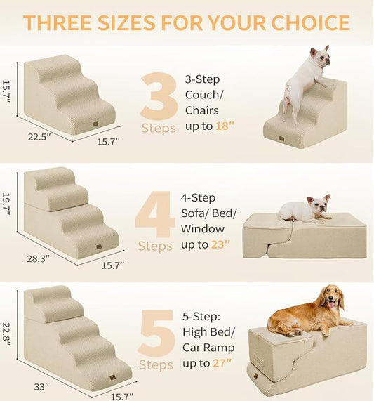 Made4Pets Dog Stairs Ramp for Bed 19.7" H, 4-Step Dog Steps for High Bed Couch Sofa Climbing, 35D Foam Pet Steps for Small Dogs and Cats, Non-Slip Bottom Pet Stairs, Beige