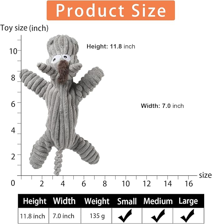 Sedioso Dog Toy, Unstuffed Plush Toy for Large Breed, Cute Squeaky Dog Toys with Crinkle Paper, Big Puppy Chew Toys for Small, Middle, Large Breed