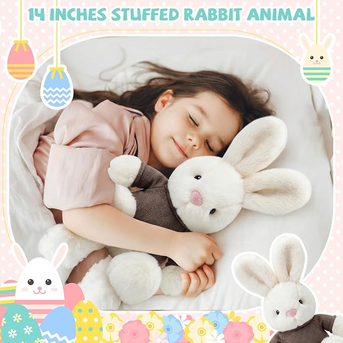Poen 10 Pcs Easter Bunny Stuffed Animal Bulk 14 Inches Cute Rabbits Plush Toys Easter Bunny Gift in 5 Colors Easter Basket Eggs Filled Stuffers for Boys Girls Easter Birthday Party Decor (Creative)