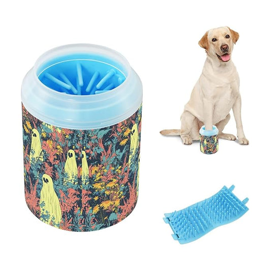 Dog Paw Cleaner Cups for Dogs Pets Foot Washer Paw Scrubber for Medium Small Cats Dogs Cleaning Cup Yellow Pop Art Ghost
