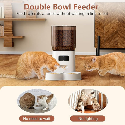 Cat Feeder Automatic, 2.4G WiFi Automatic Dog Feeder with Remote Feeding Cat Food Dispenser for 2 Cats, 5L Pets Timed Automatic Feeders with Dual Power Supply