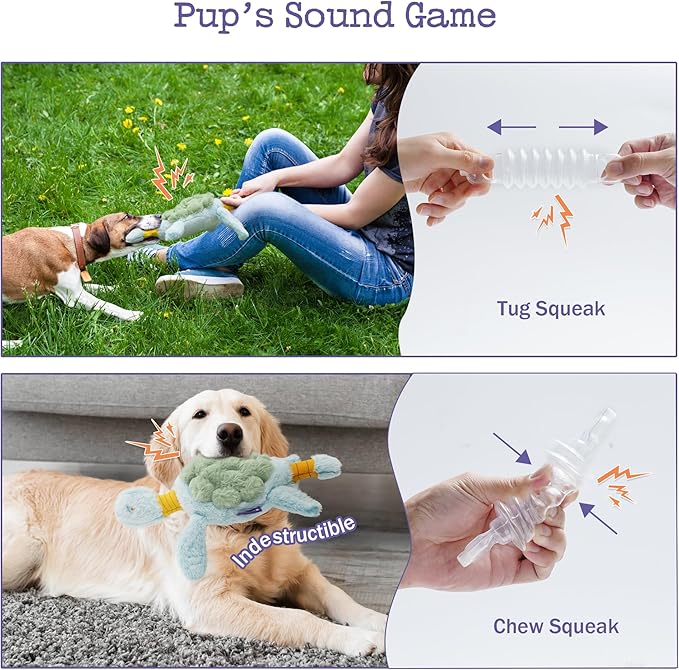 Fuzzwoof Squeaky Dog Toy, New 2025 Turtle Tug of War Crinkle Dog Toy, Tough Large Breed Interactive Stuffed Toy Trianing Fun to Keep Them Busy