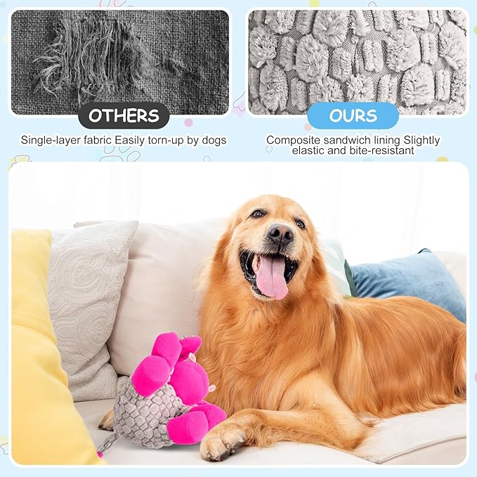 Stuffed Dog Squeak Toys, Tough Crinkle Stuffed Animal Squeaky Interactive Toys, Dog Chew Toys for Puppy, Small, Middle, Plush Chew Toys Pink Donkey