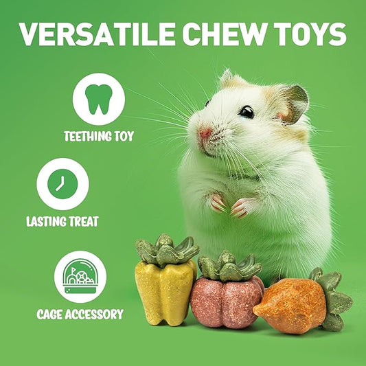 TEEWY Guinea Pig Chew Toys, Natural Vegetables and Timothy Grass, Hamster Chew Toys, Prevents Excessive Tooth Growth in Chinchillas, Gerbils, Hamsters, and Rabbits, Fruits & Vegetables Set