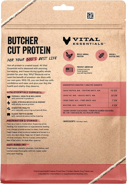 Vital Essentials Single Ingredient Chicken Necks Dog Treats, 9 oz | Freeze-Dried Raw | Premium Quality High Protein Training Treats | Grain Free, Gluten Free, Filler Free