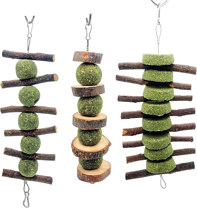 MYYZMY 3 Pcs Bunny Chew Toys, Rabbit Chew Toys for Teeth Grinding, Natural Organic Apple Wood Stick for Improve Rabbits Guinea Pigs Hamsters Dental Health