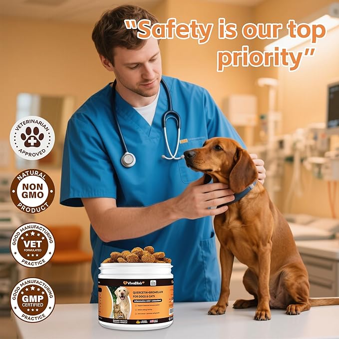 Quercetin & Bromelain for Dogs & Cats with Colostrum & Probiotics - Supports Immune System, Relieves Itchy Allergies, Anti-Inflammatory Antioxidants, Veterinarian Recommended, 120 Chewable Tablets