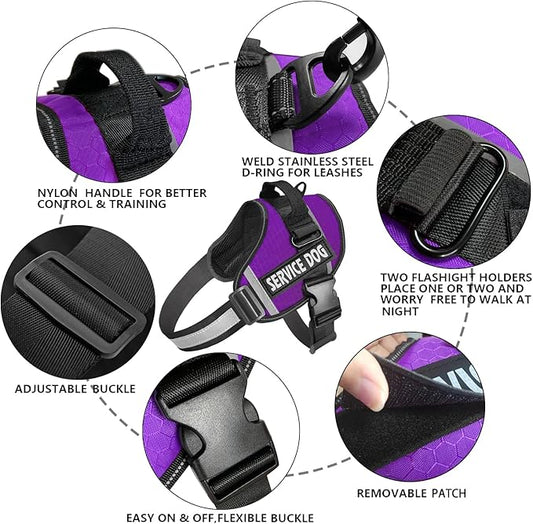 JSXD Dog Harness,No-Pull Service Dog Harness with Handle Adjustable Outdoor Pet Dog Vest 3M Reflective Nylon Material Vest for Breeds,Easy Control for Small Medium Large Dogs