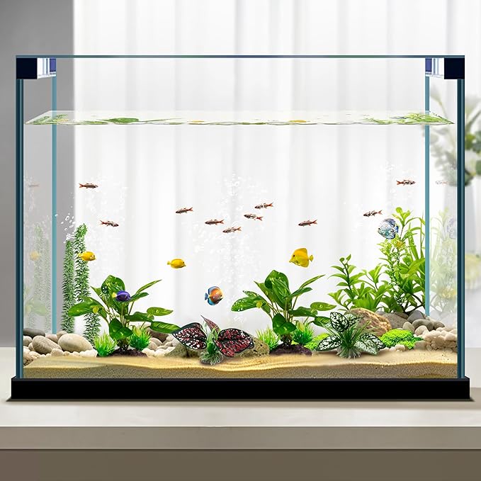 Moonorange Reptile Artificial Plants, Terrarium Plants Decorations Supplies, Aquarium Fish Tank Plant, Amphibian Habitat Hideout Tank Accessories(M Set-4pcs/E)