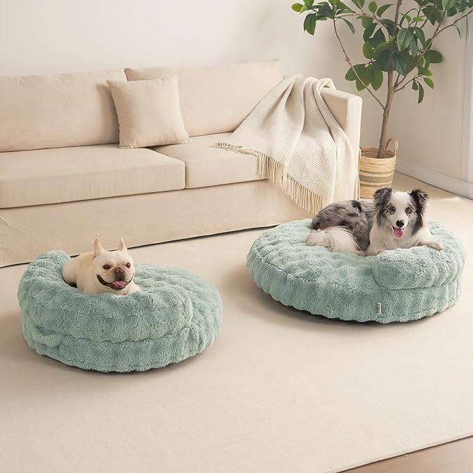 EHEYCIGA Medium Dog Bed and Large Cat Couch – Fluffy Faux Rabbit Fur Pet Sofa for Small and Medium Dogs, Washable Removable Cover, Waterproof and Non-Slip, 30 Inch, Sage Green