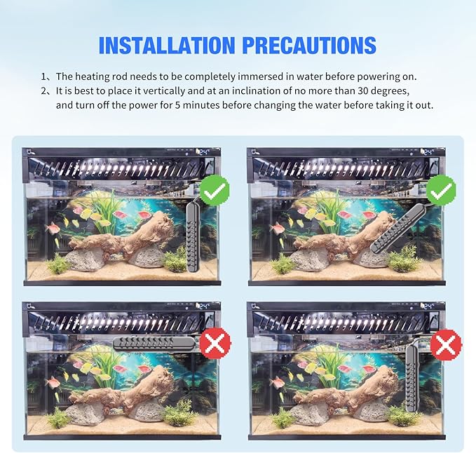 Submersible Aquarium Heater 100W/200W/300W/500W, Fish Tank Heater with high-Temperature Protection and Turtle Tank Heater with Automatic Power-Off When Leaving seawater or Freshwater.