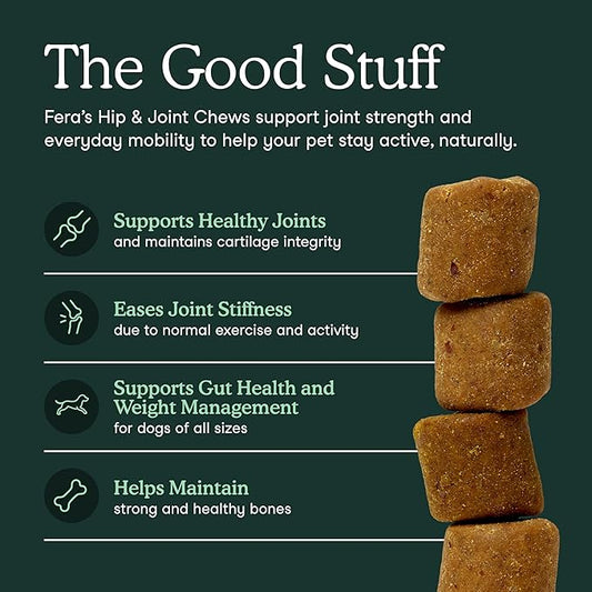Fera Pets Hip & Joint Supplement for Dogs with Glucosamine, MSM, Chondroitin, & Green Lipped Mussel - Supports Healthy Joints and Weight Management - 30 Soft Chews