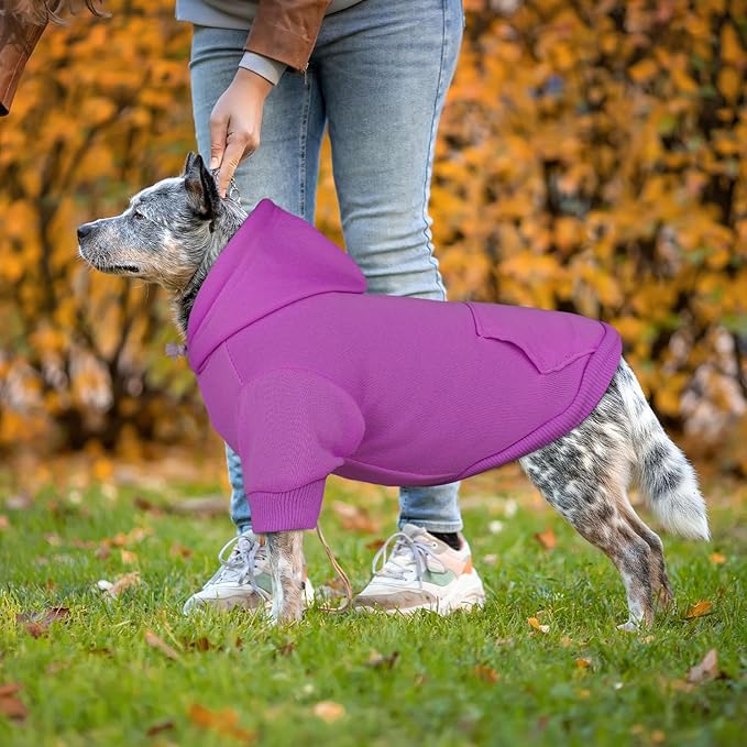 Dog Hoodie Dog Sweaters for Large Dogs Pet Sweater Solid Soft Brushed Fleece Pet Clothes Hoodie Sweatshirt with Pocket(Purple-XXL)