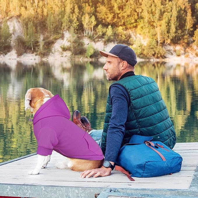 Purple Dog Hoodie Sweatshirt with Pocket - Medium Size, Soft Brushed Fleece