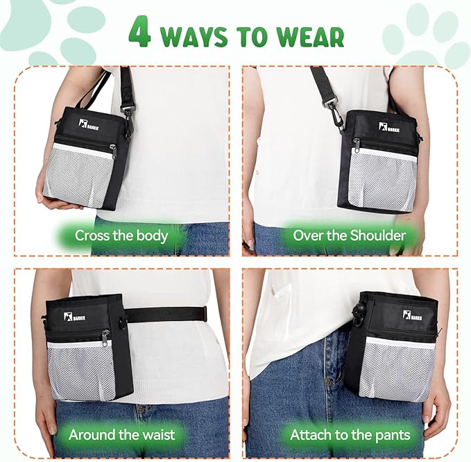 BARKIE Dog Treat Pouch and 2 Pet Training Clickers with Dog Positive Reinforcement Training Booklet (Black)