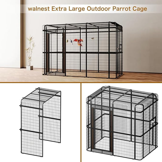 wonline 10FT Extra Large Bird Cage for Parakeets Outdoor Bird Aviary Parrot Cage with Perch, Walk-in Heavy Duty Birdcage for Macaws Canaries Parrots Budgie Lovebirds, Black