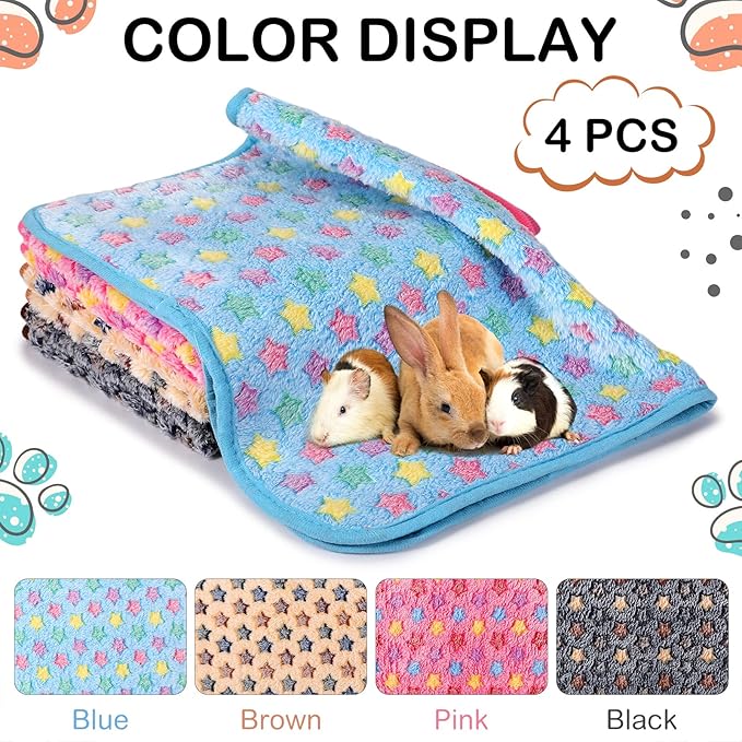 Reginary 4 Pcs Waterproof Guinea Pig Blankets Washable Small Animal Fleece Bedding Guinea Pig Cage Liners Reusable Training Pads Pet Pee Pad Sleep Mat for Hamster(Star Pattern,24 x 16 Inch)