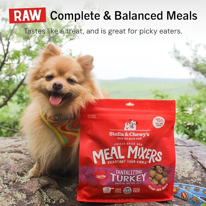 Stella & Chewy's Freeze-Dried Raw Tantalizing Turkey Meal Mixers- Dog Food Topper and Mixer - Made with 95% Cage-Free Turkey, Organs & Bone - Perfect for Picky Eaters - Grain-Free - 18 oz