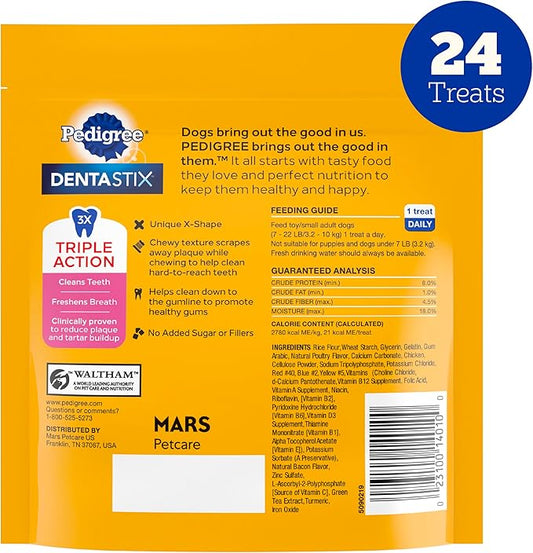 Pedigree Dentastix Dual Flavor Small Dog Dental Treats, Bacon & Chicken, 5.08 oz. Bag (24 Treats)