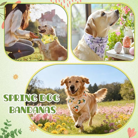 Sanwuta 60 Pcs Spring Dog Bandanas Floral Dog Bandanas Bulk Adjustable Pet Bibs Triangle Scarf Flower Costume for Small to Large Pet (Floral Pattern, Large)