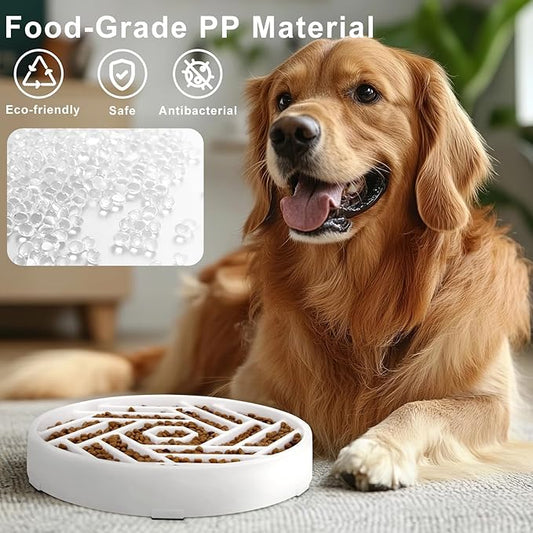 TOBYTO Slow Feeder Dog Bowls Large Medium Breed,Anti-Choking Slow Eating Dog Food Bowl,Non Slip Pet Slower Food Feeding Bowls Large Puzzle Slow Feeder Bloat Stop Maze Dog Dishes,White