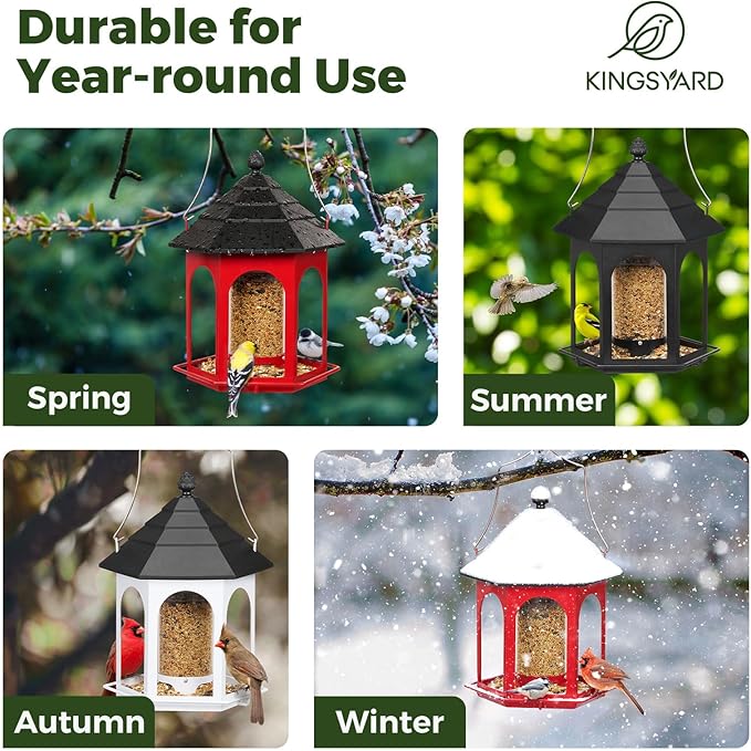 Kingsyard Metal Bird Feeder for Outdoors Hanging, 3 lbs Seed Feeder, Wild Bird Feeders for Garden Cardinal Finch Bluebird, Easy to Fill & Clean, Red